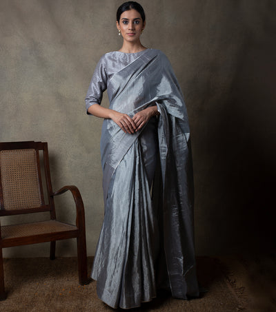 Grey Solid Tissue Saree