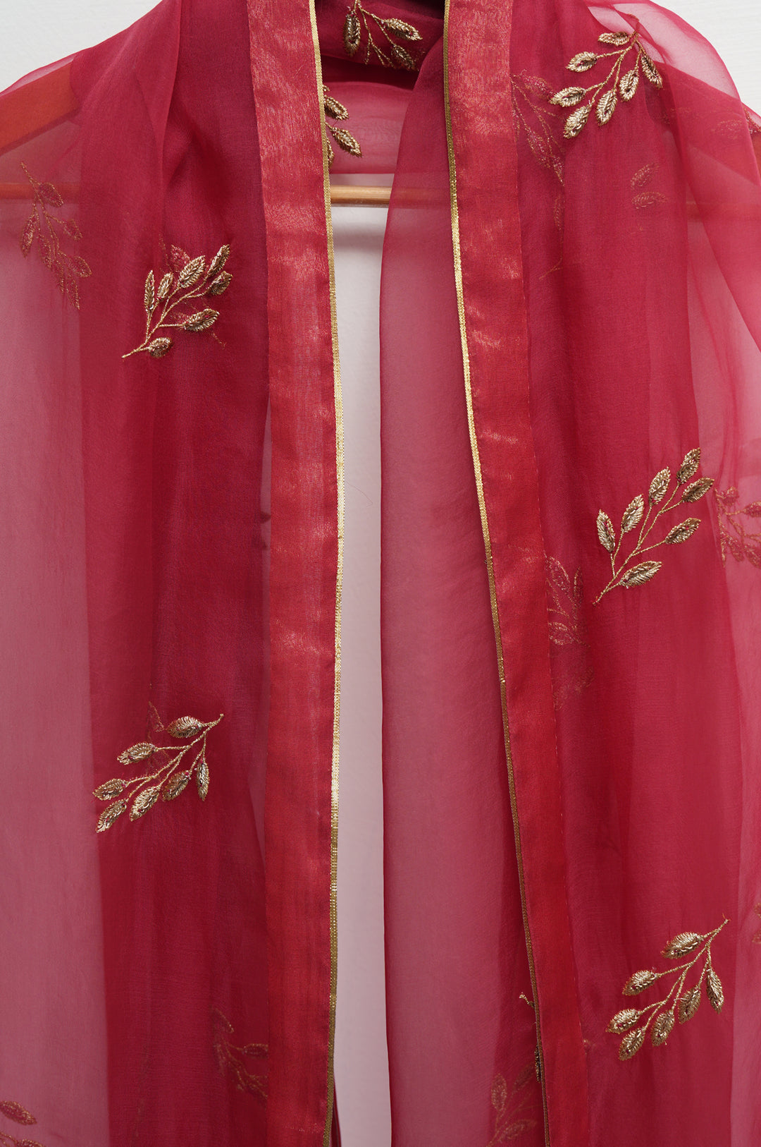 Coral Hand-Embroidered Tissue Lehenga Set