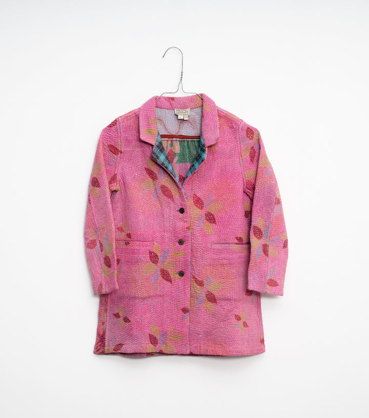 Pink Vintage Cotton Kantha Jacket For Kids
