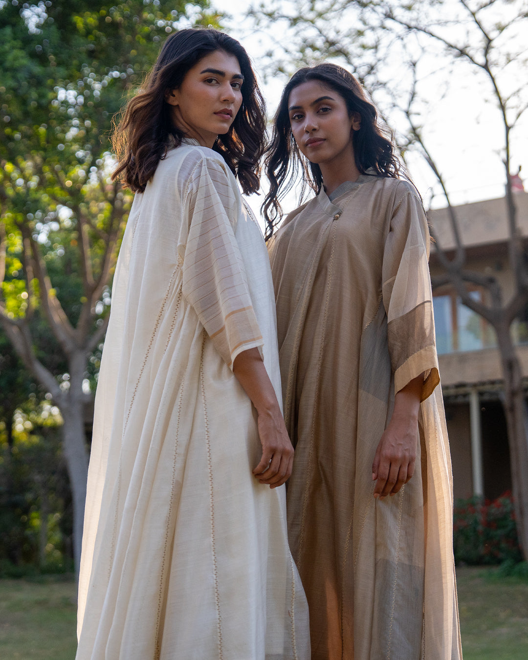 Beige Chanderi Embroidered Choga