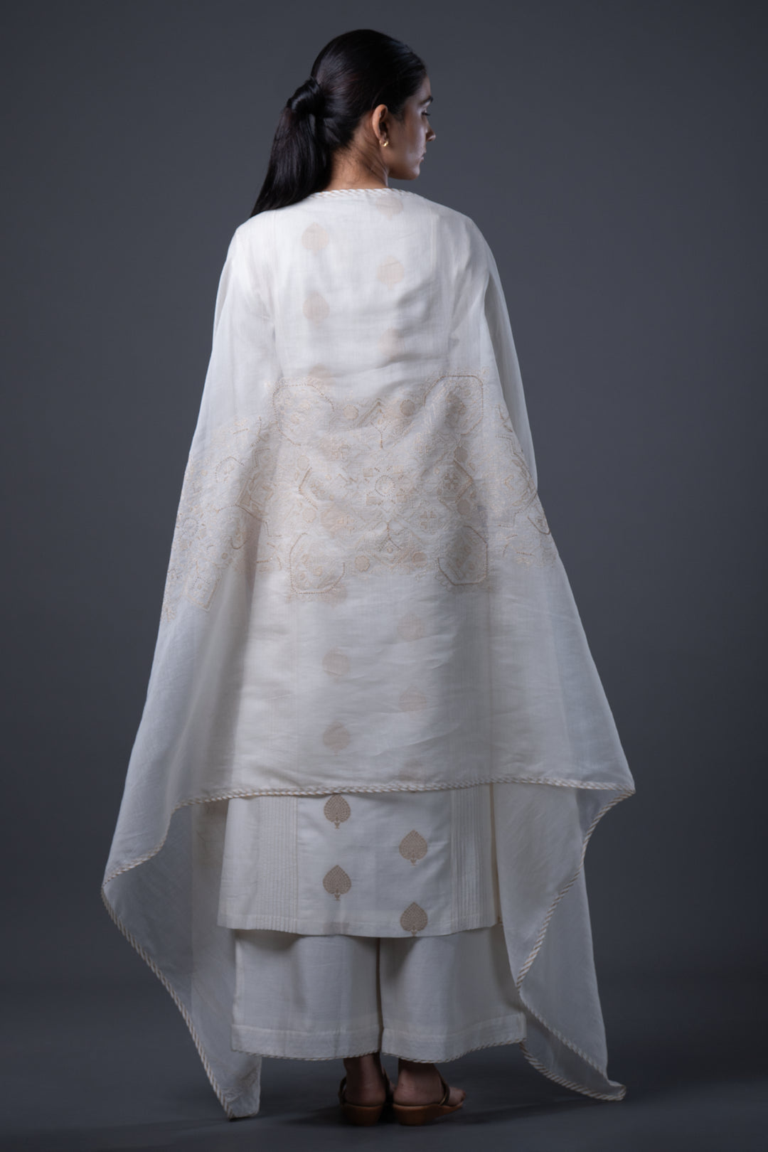 Natural Hand Embroidered Banarsi Chanderi Kurta
