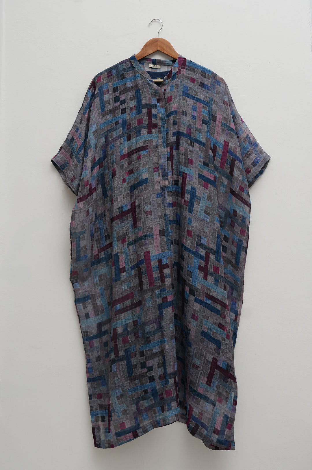 Blue Multicolour Printed Chanderi Kaftan With Slip