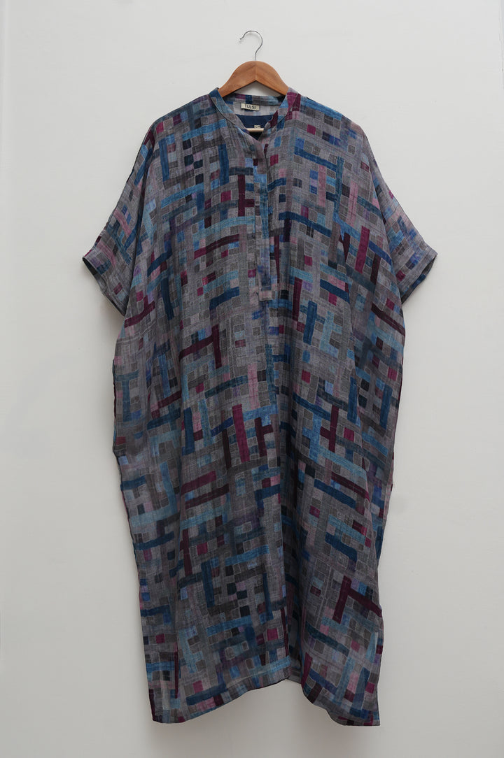 Blue Multicolour Printed Chanderi Kaftan With Slip