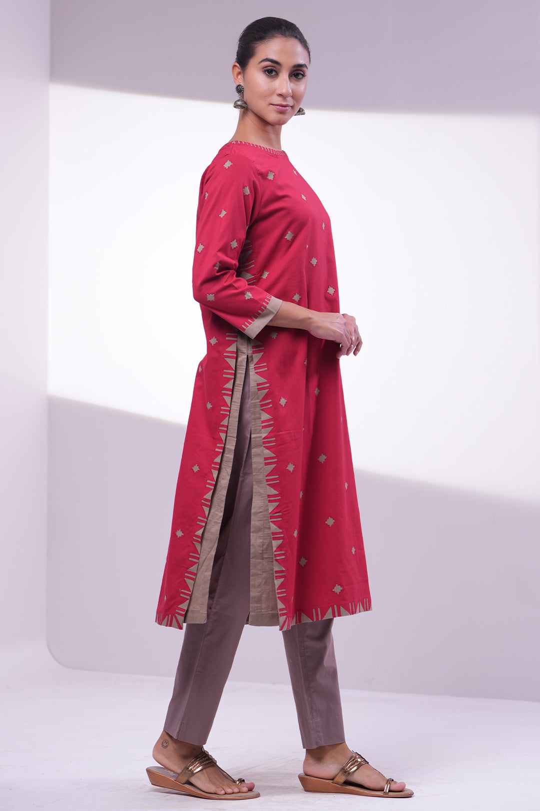 Red Patchwork Cotton Kurta