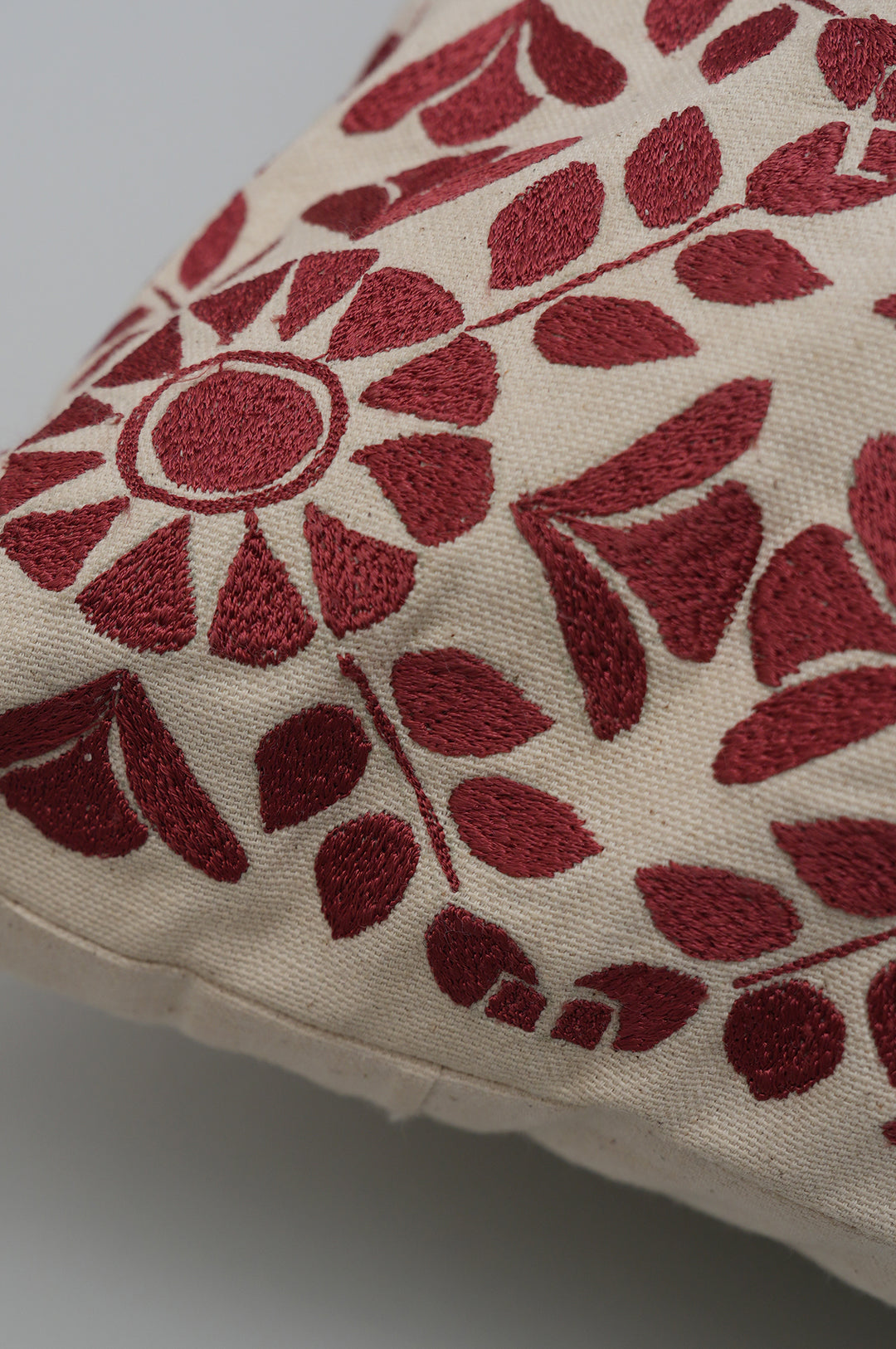 Maroon Floral Embroidered Cushion Cover