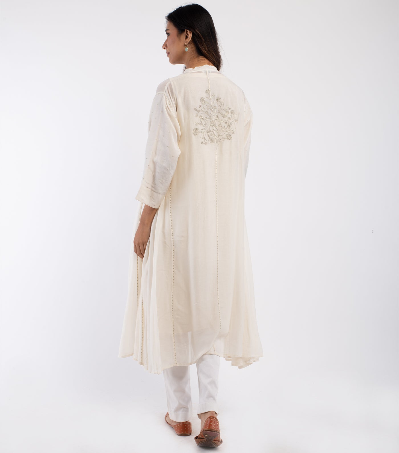 Natural embroidered Cotton Silk choga