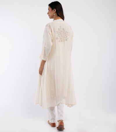 Natural embroidered Cotton Silk choga