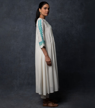 Ivory Patch Work Embroidered Chanderi Kurta & Palazzo Pants set