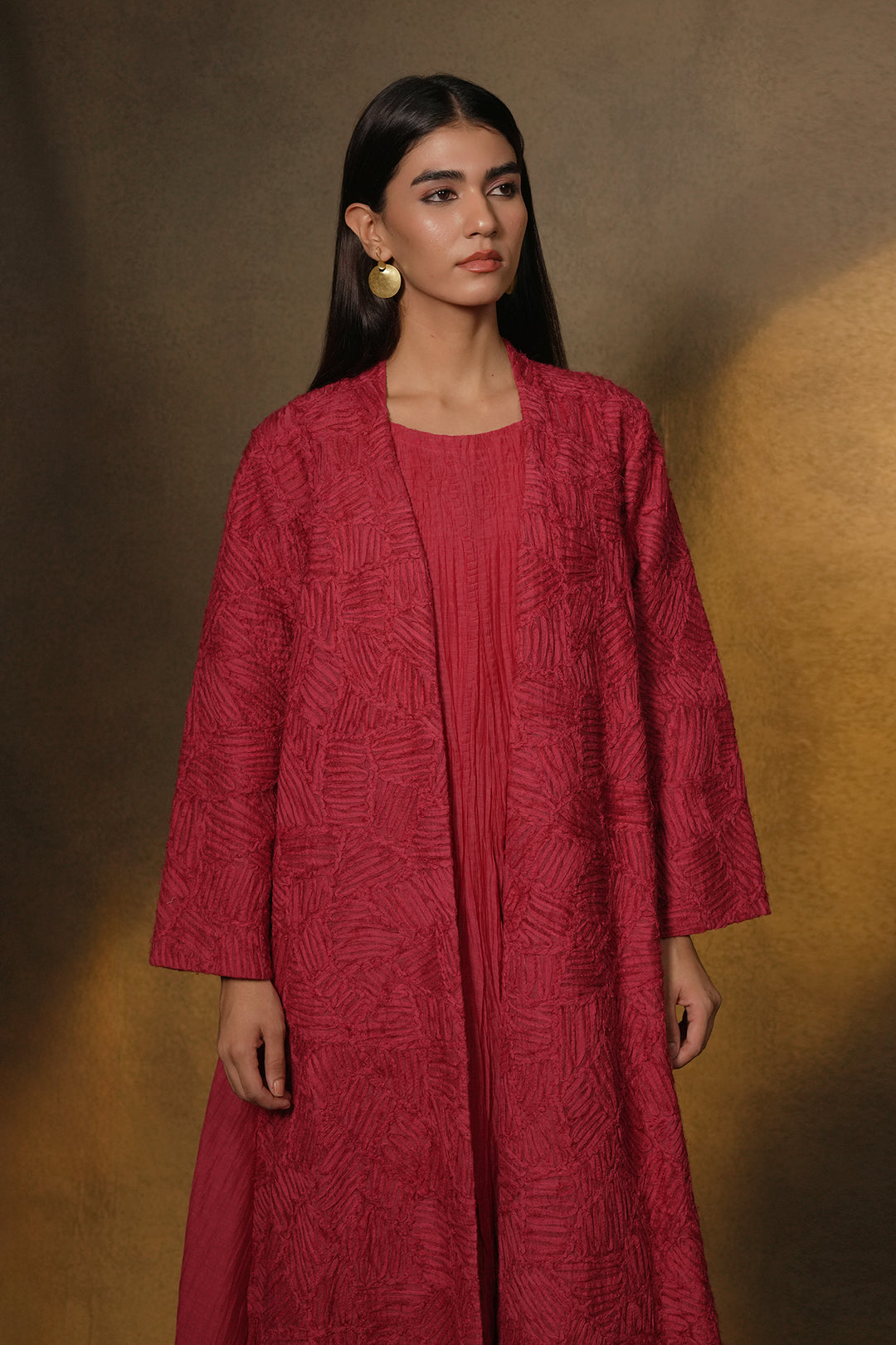 Magenta Embroidered Chanderi Cape with Slip