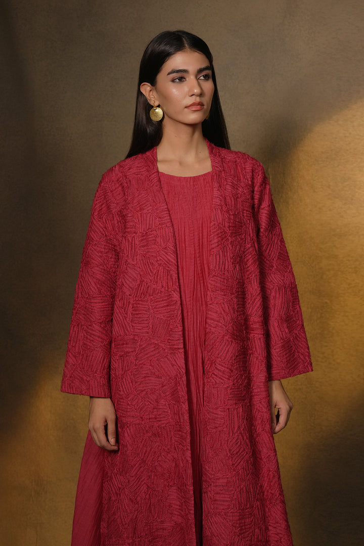 Magenta Embroidered Chanderi Cape with Slip