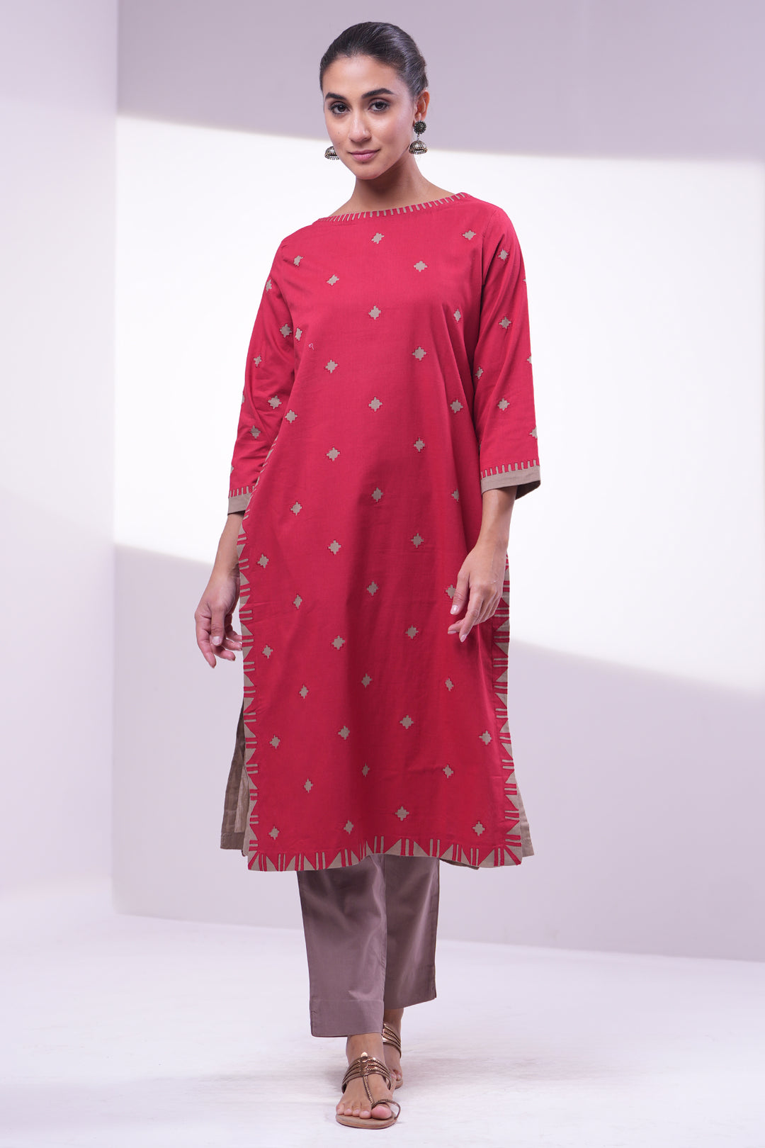 Red Patchwork Cotton Kurta