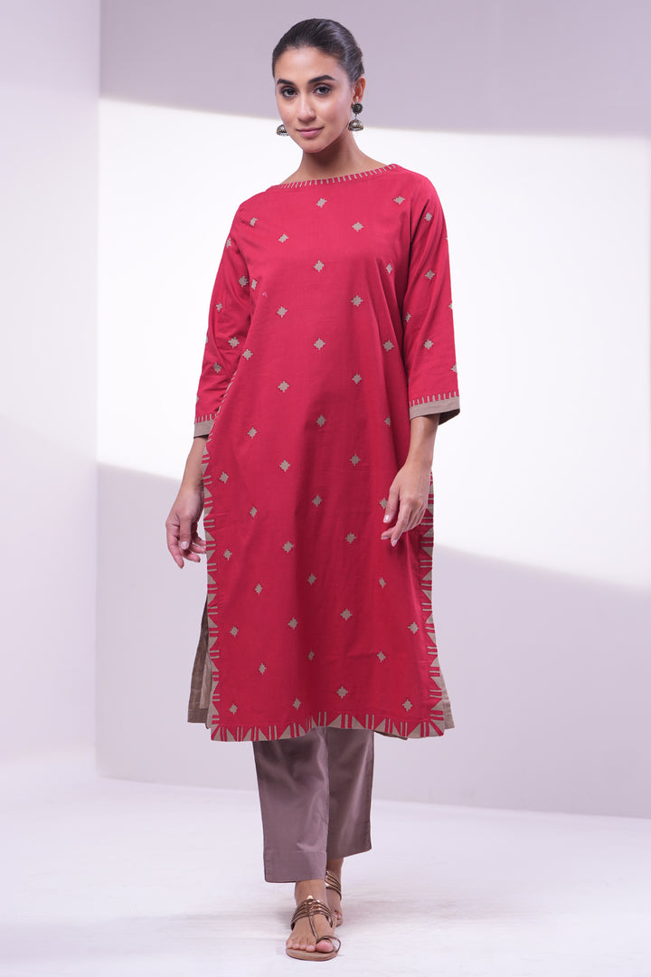Red Patchwork Cotton Kurta