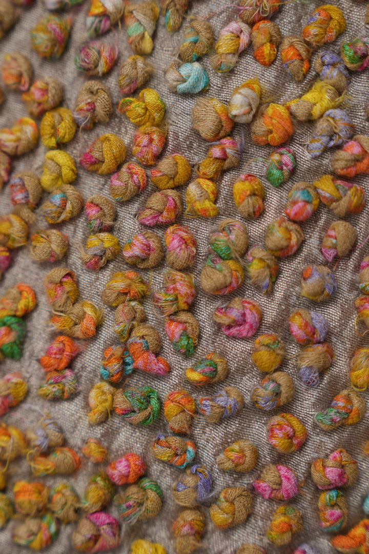 Beige French Knot Silk Cushion Cover