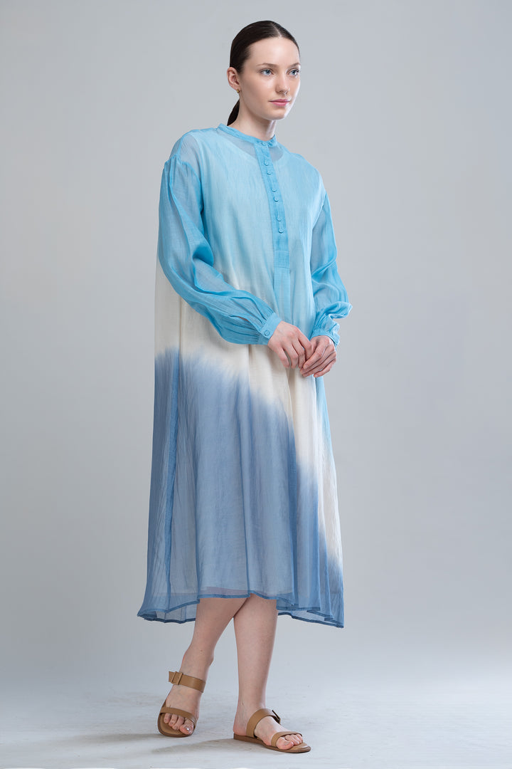 Blue Ombre Cotton Silk Dress
