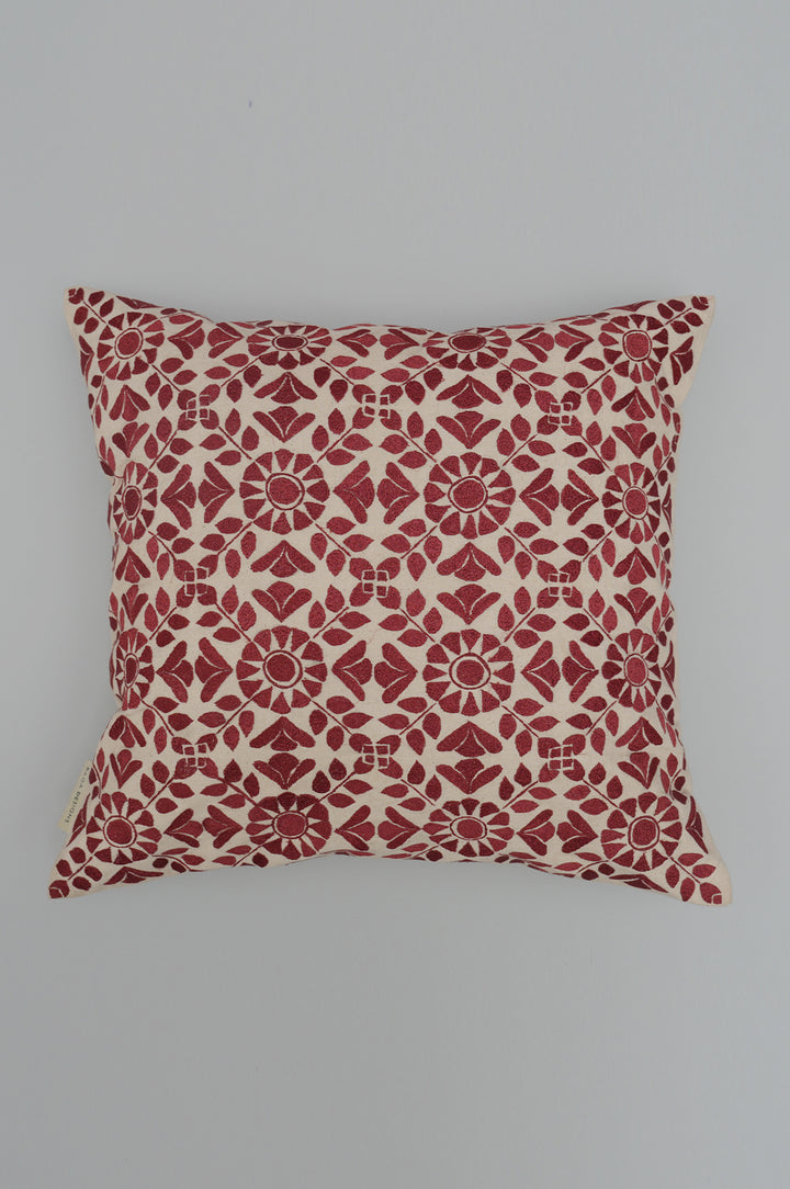 Maroon Floral Embroidered Cushion Cover