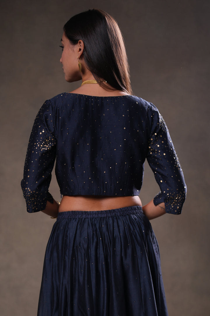 Navy Hand Embroidered Chanderi Blouse