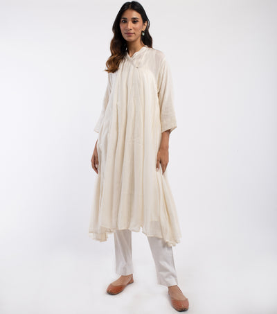 Natural embroidered Cotton Silk choga