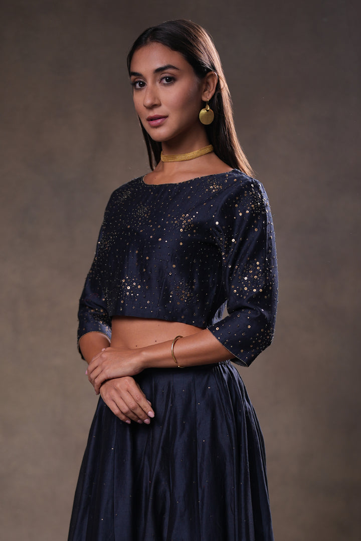 Navy Hand Embroidered Chanderi Blouse