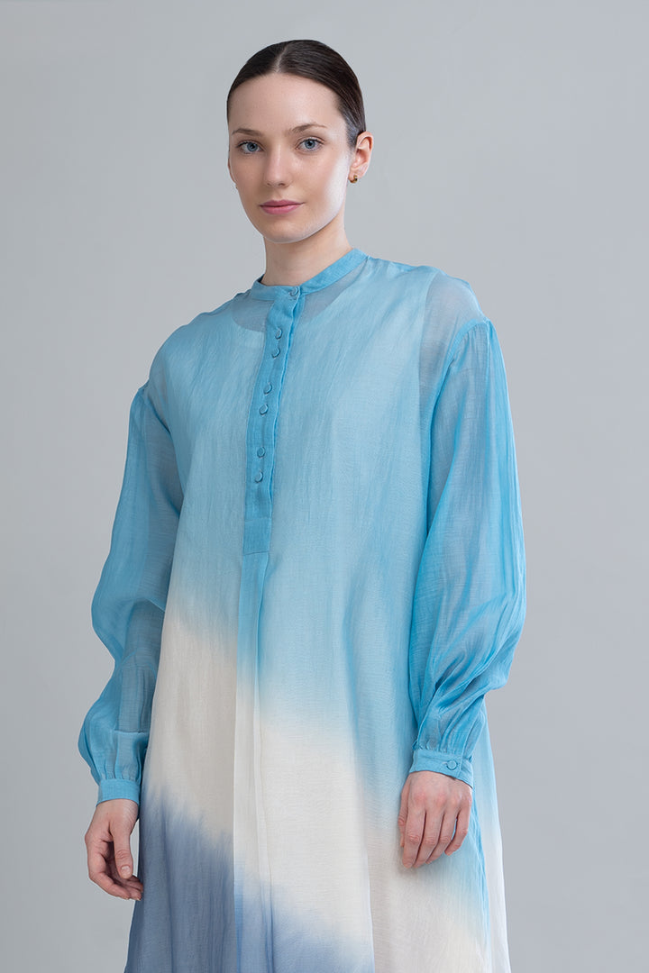 Blue Ombre Cotton Silk Dress