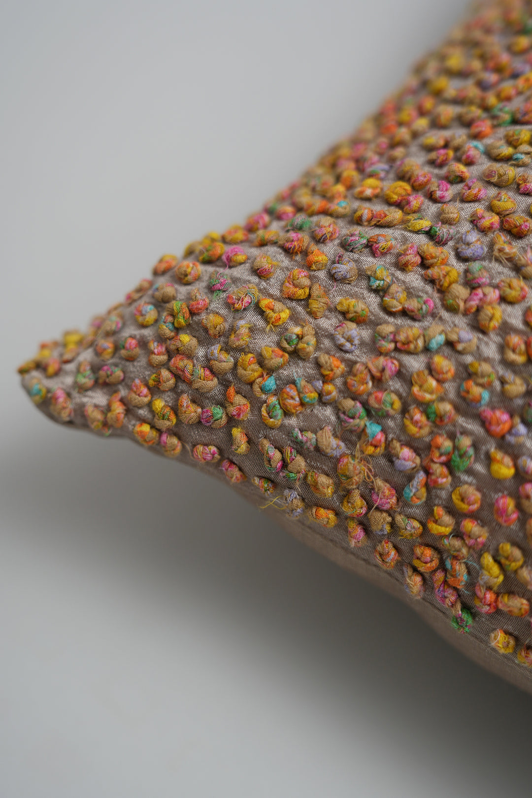 Beige French Knot Silk Cushion Cover