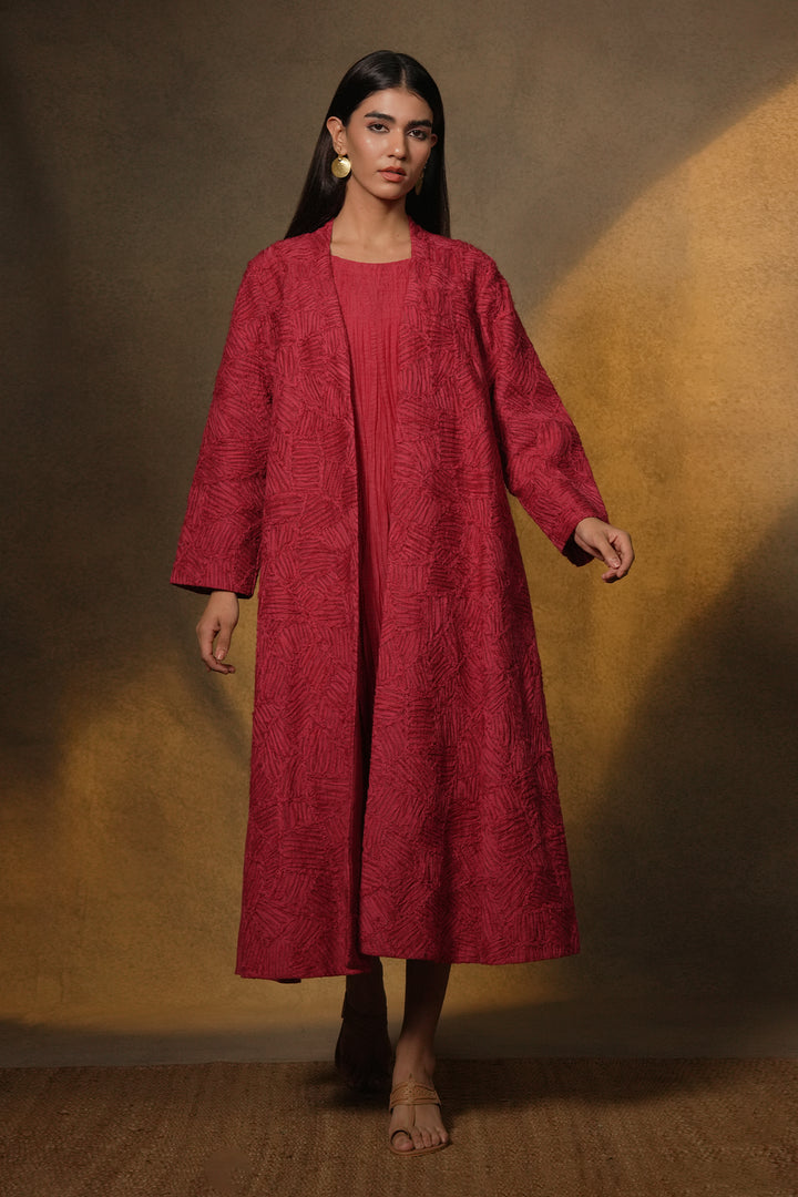 Magenta Embroidered Chanderi Cape with Slip