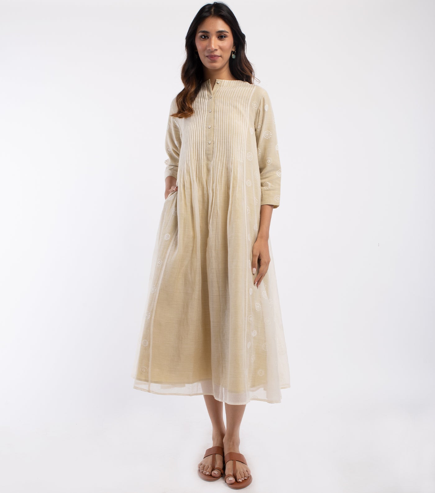 Natural Embroidered Chanderi Dress