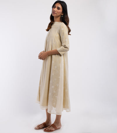 Natural Embroidered Chanderi Dress