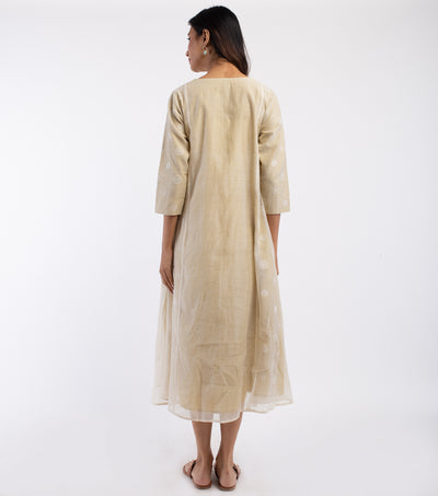 Natural Embroidered Chanderi Dress