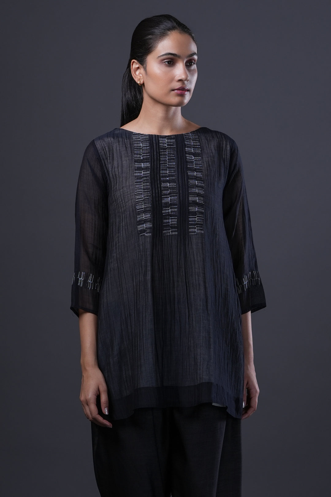 Black Embroidered Chanderi Tunic