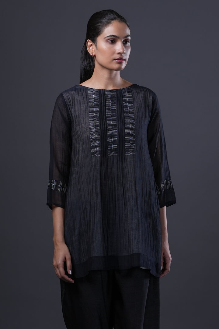 Black Embroidered Chanderi Tunic