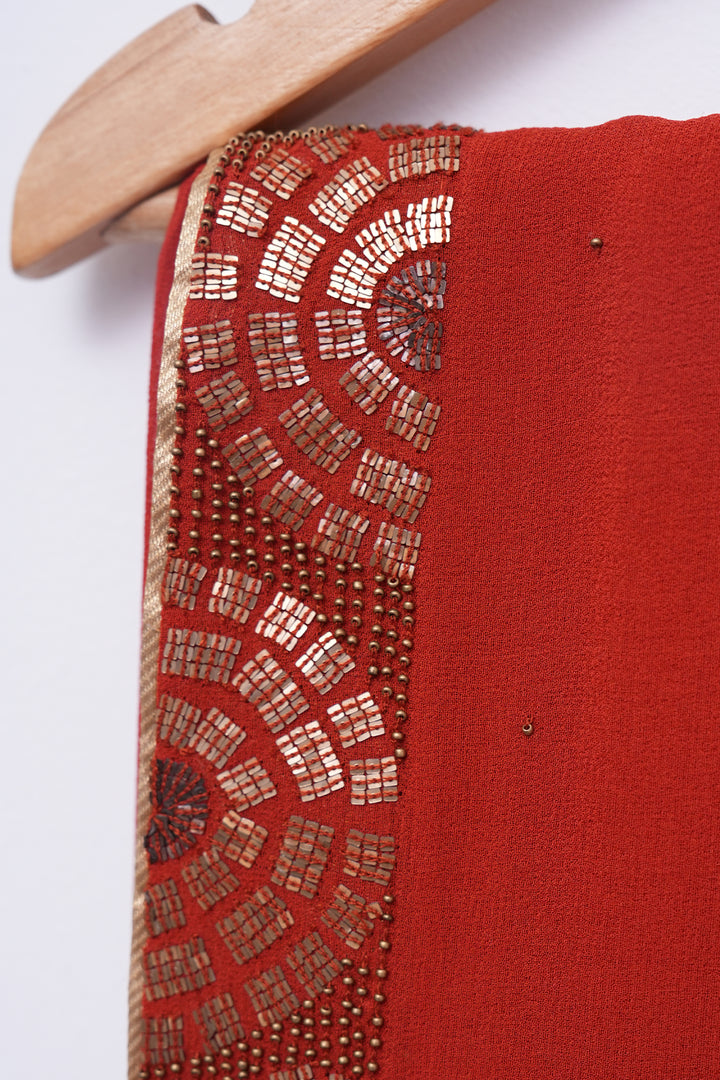 Red Embroidered Silk Georgette Saree