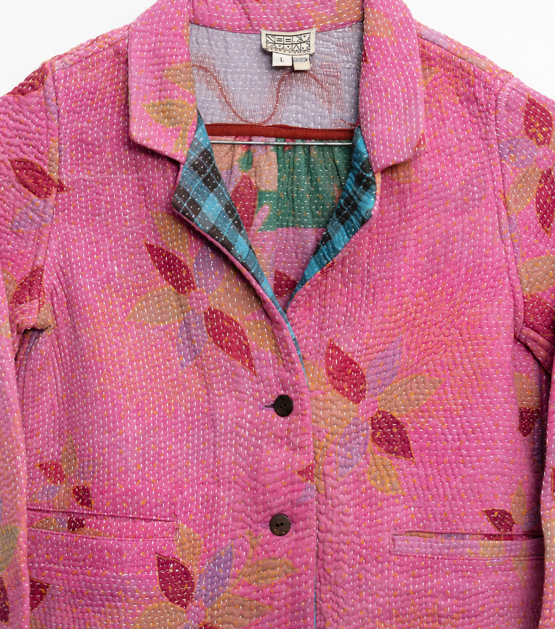 Pink Vintage Cotton Kantha Jacket For Kids