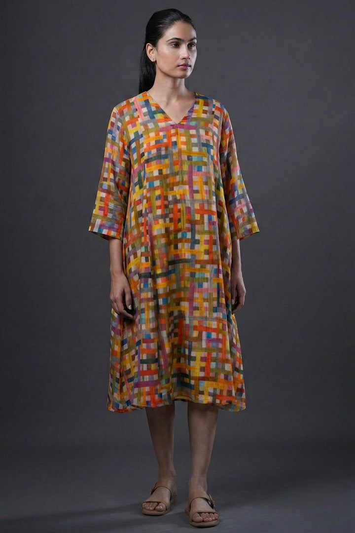 Multicolour Chanderi Dress with Slip