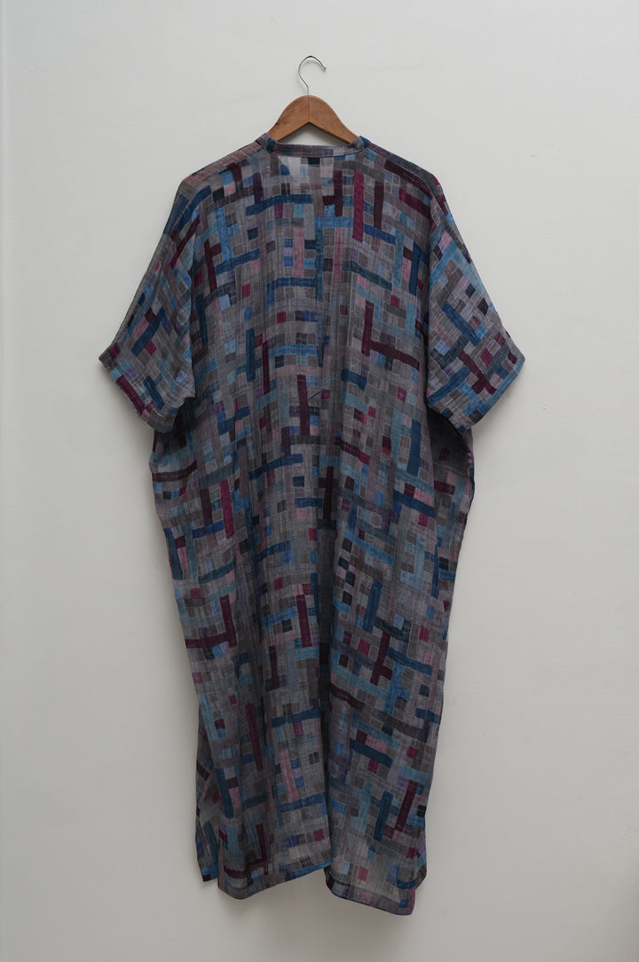 Blue Multicolour Printed Chanderi Kaftan With Slip