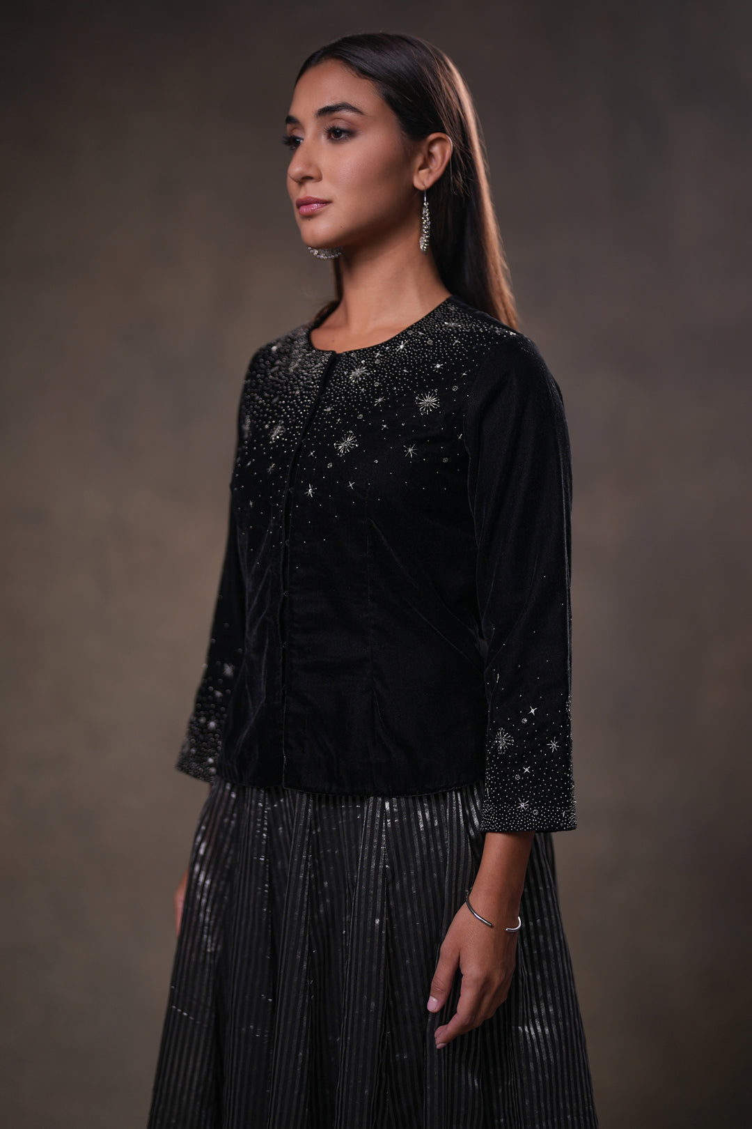 Black Hand Embroidered Velvet Blouse