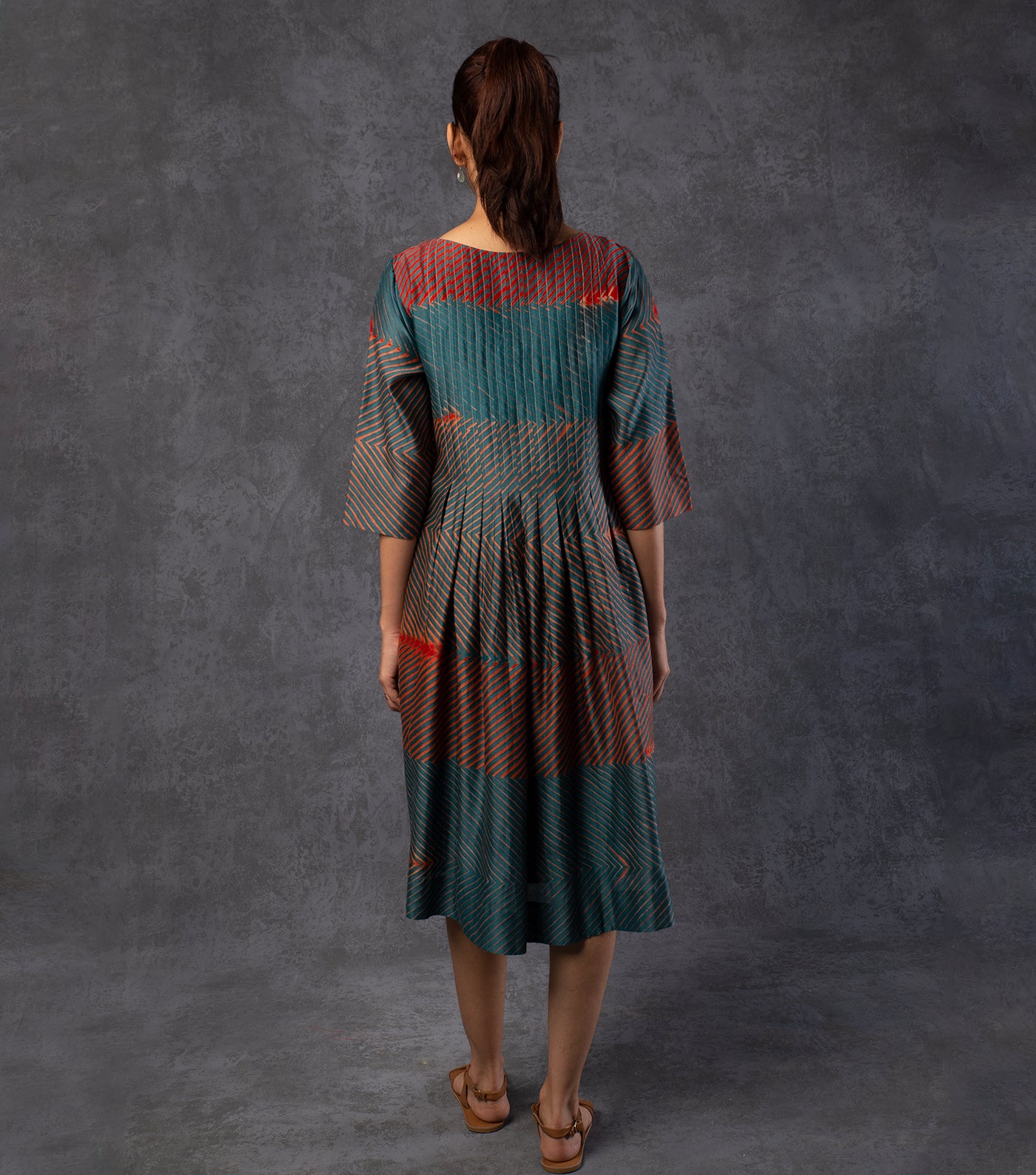 Blue & Red Pleated Chanderi Dress