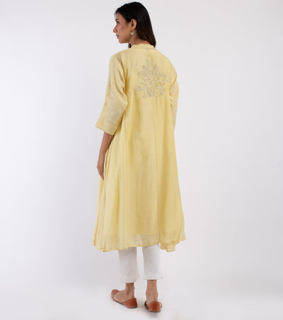 Yellow embroidered Cotton Silk choga