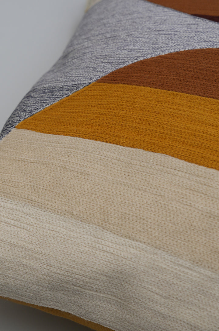 Ochre Curve Embroidered Cushion Cover