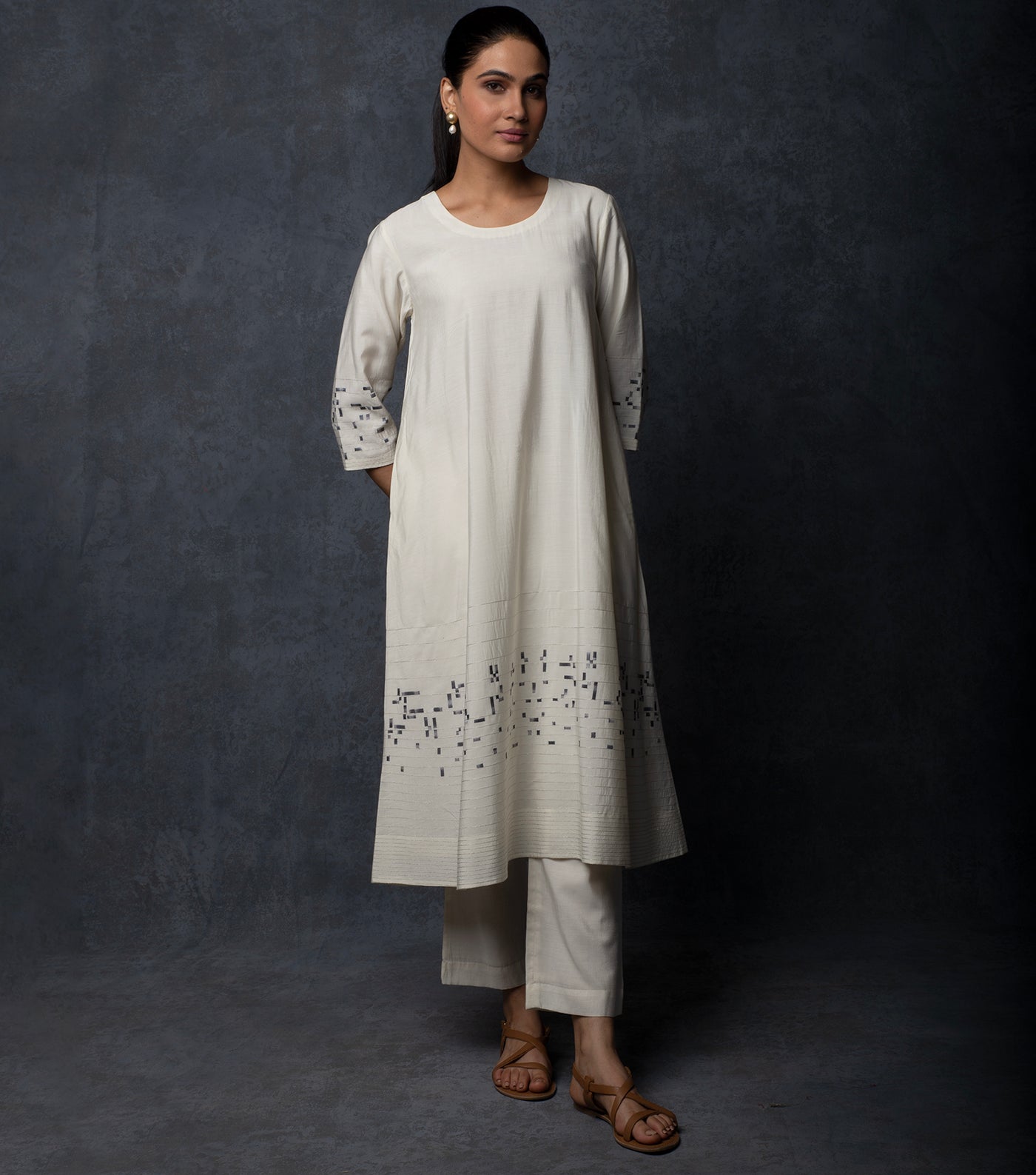 White Embroidered Chanderi Suit Set