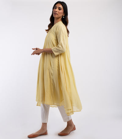 Yellow embroidered Cotton Silk choga