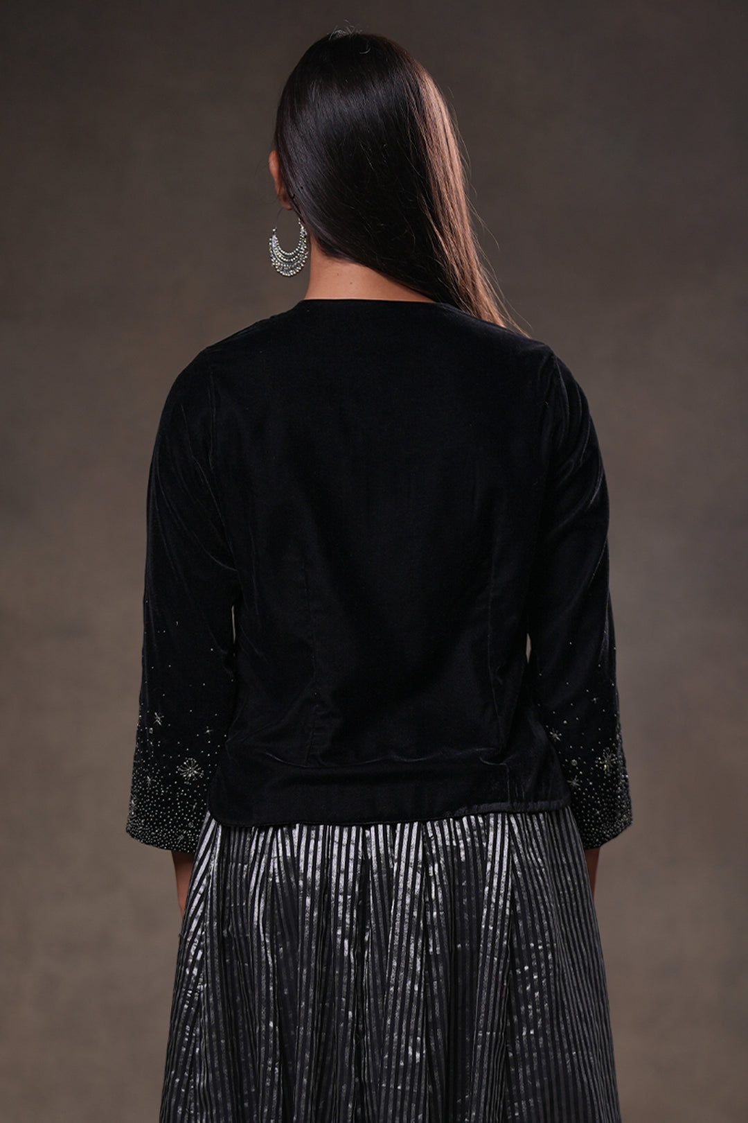 Black Hand Embroidered Velvet Blouse