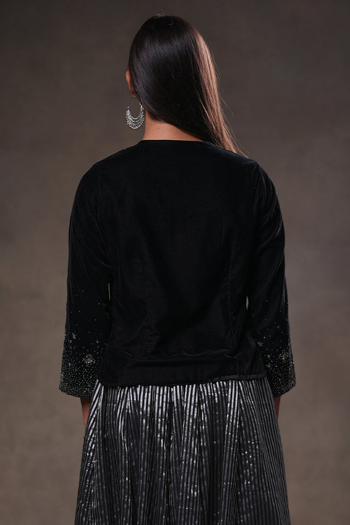 Black Hand Embroidered Velvet Blouse