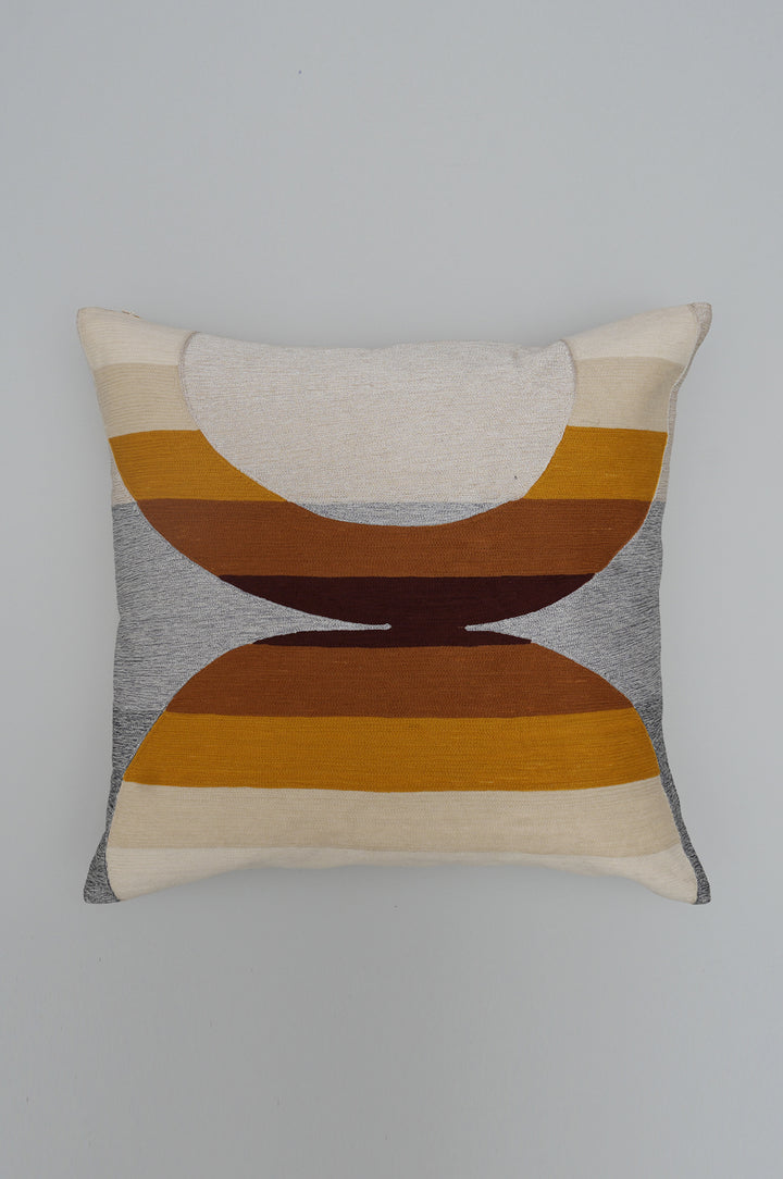 Ochre Curve Embroidered Cushion Cover