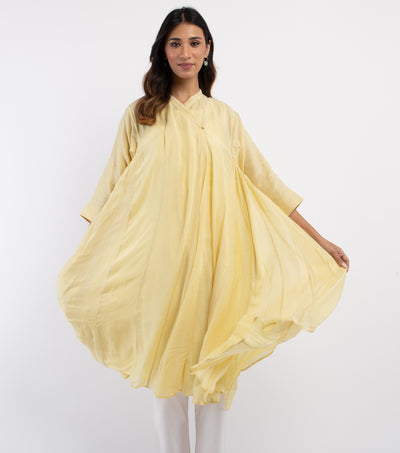 Yellow embroidered Cotton Silk choga