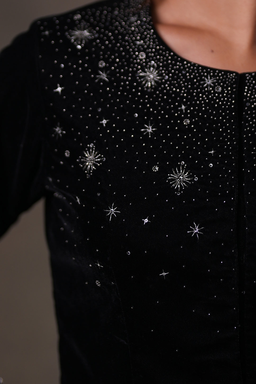 Black Hand Embroidered Velvet Blouse