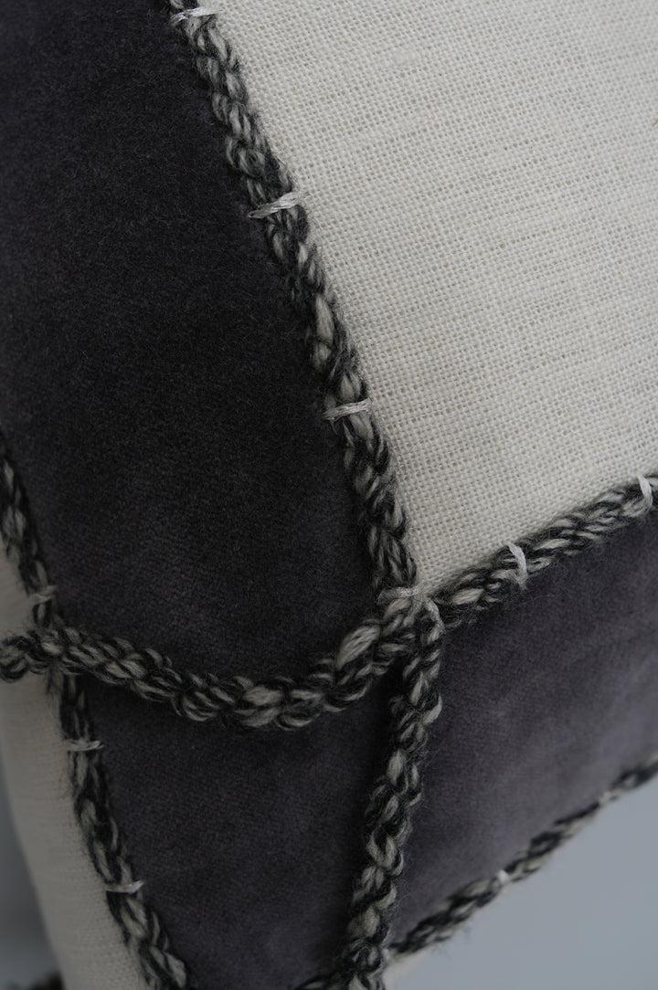 Monochrome Patch Embroidered Cushion Cover