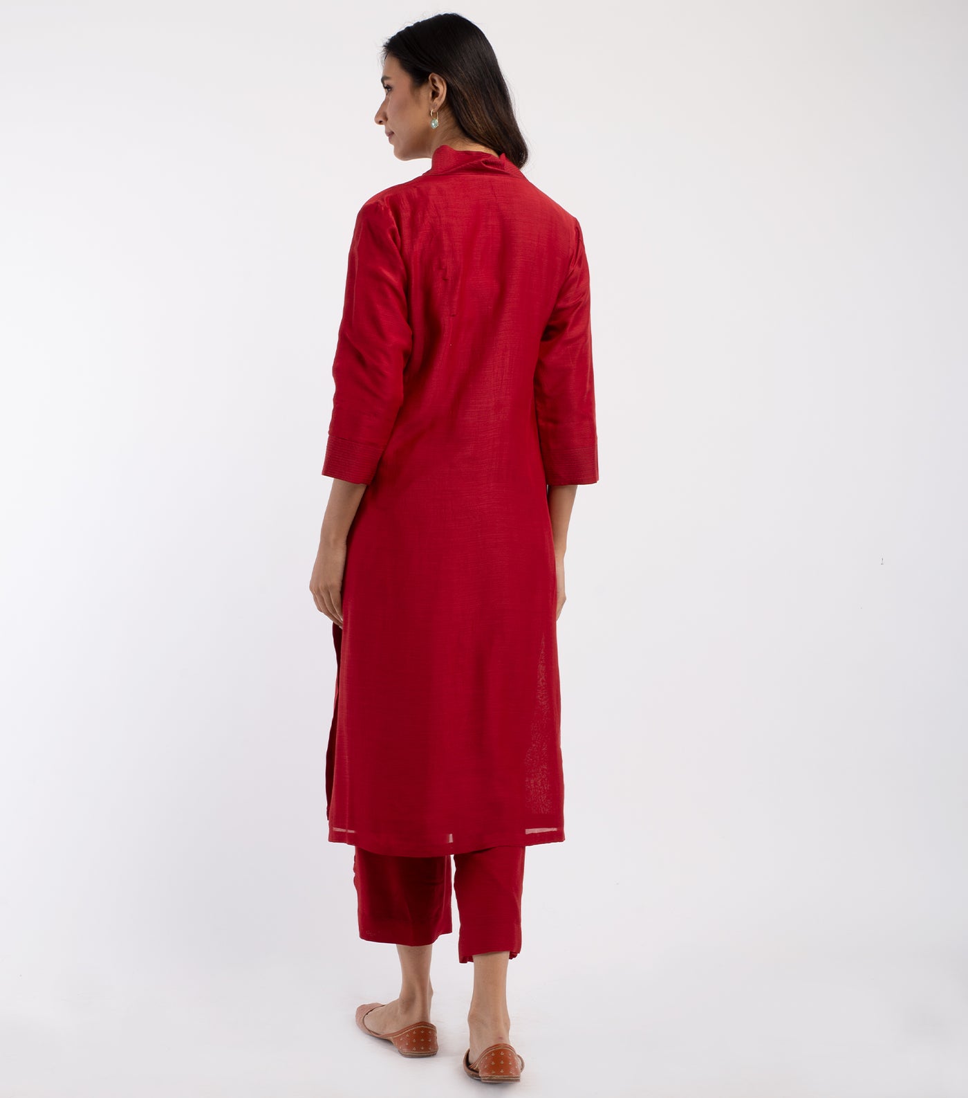 Red Cotton Silk Kurta & Pants Set