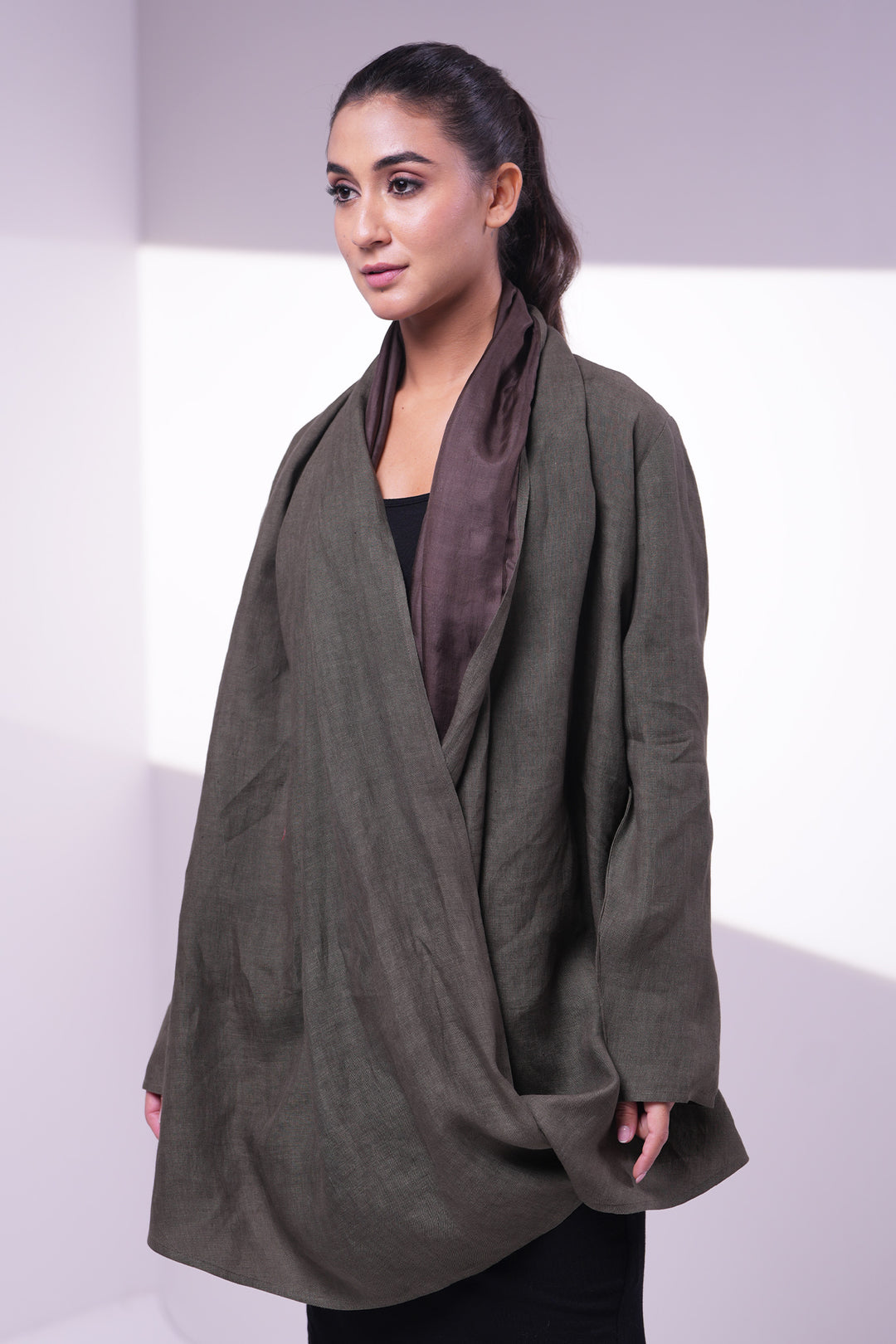 Brownish Green Linen Jacket – Tulsi Online1