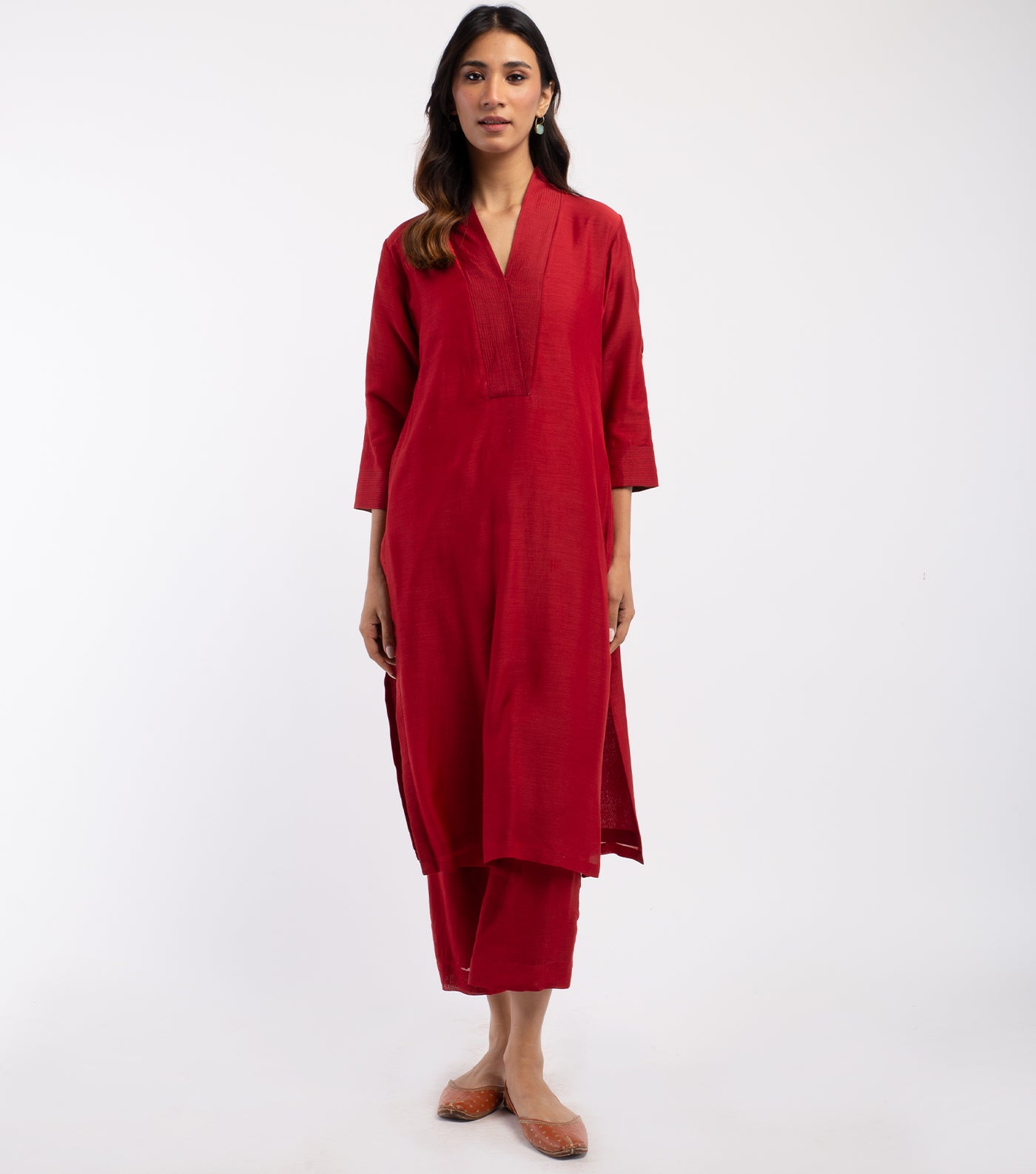 Red Cotton Silk Kurta & Pants Set