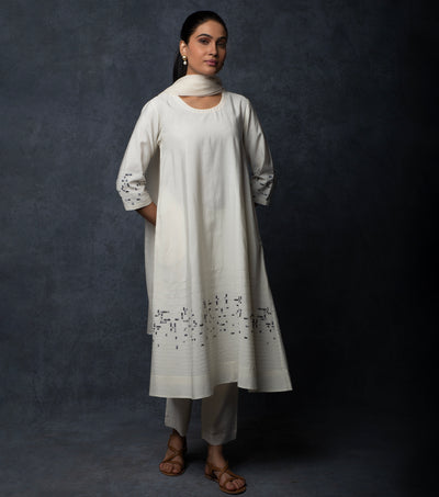 White Embroidered Chanderi Suit Set